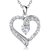 Heart Jewelry Necklaces for Women 925 Sterling Silver Birthstone Necklace Birthday Gifts for Women Wife Mom