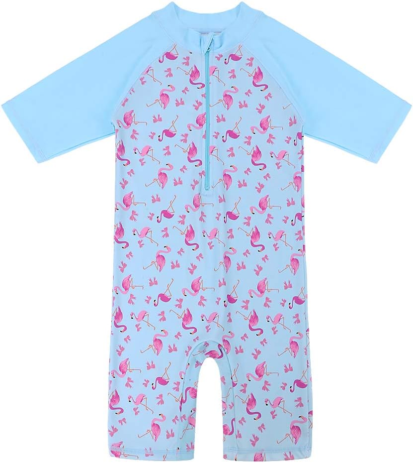 Little Girls UPF 50+ UV One Piece Flower Swimwear Bodysuit with Ziper 2-10Years