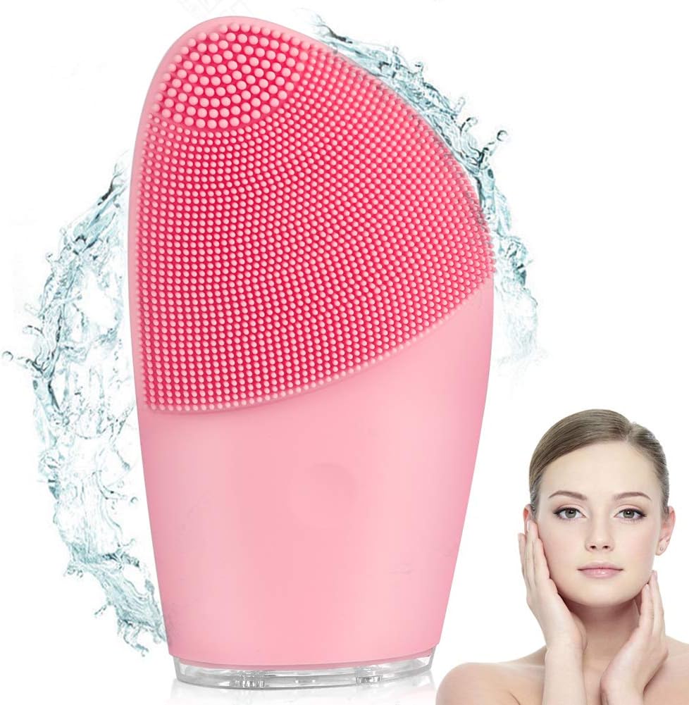 Rommisie Sonic Facial Cleansing Brush - Rechargeable Electric Waterproof Silicone Exfoliating Face Scrub Brush(Pink)