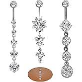 Eyesoul 3-6Pcs 14G 316L Stainless Steel Belly Button Rings for Women Flower CZ Dangle Belly Button Rings Navel Piercing Jewelry
