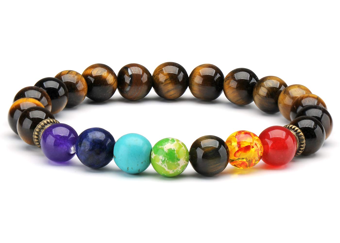 Senlinmu Tiger Eye Stone 7 Chakra Beads Yoga Balancing Reiki Healing Meditation Bracelets