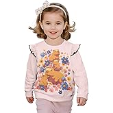 Frymappies Girls Crewneck Ruffle Sleeve Fall Sweatshirts 1-8 Years, Kids Soft Comfy Cute Graphic Round Neck Tops