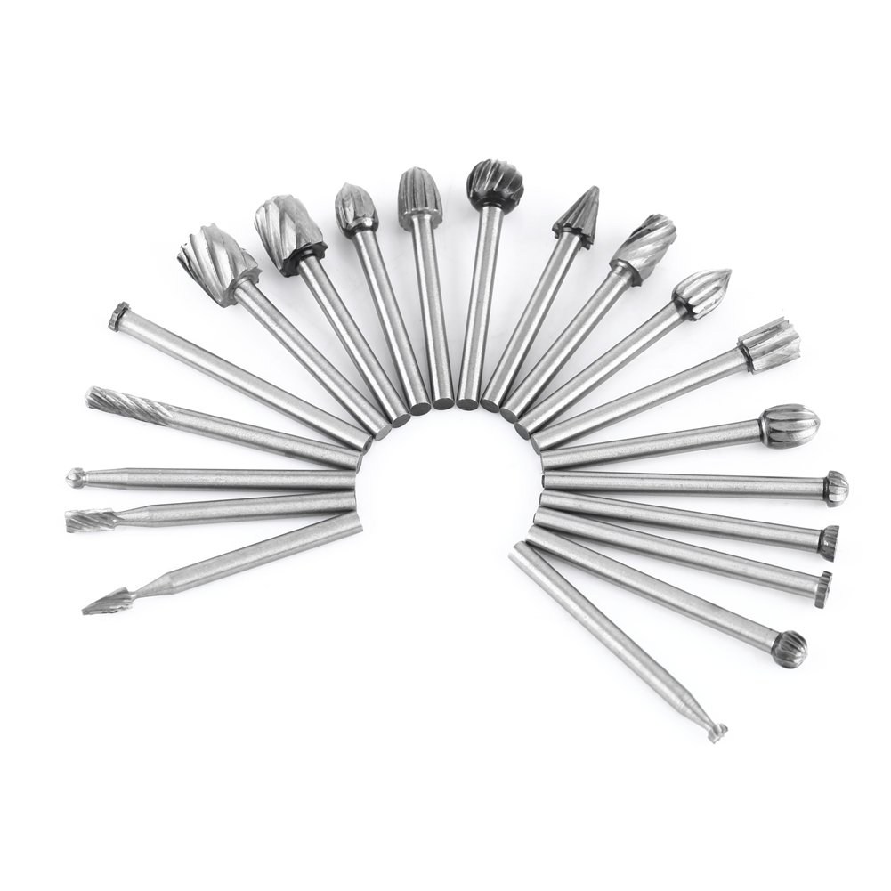 20Pcs 1/8" Bearing Steel Rotary Burrs Carbide Cutting Files For Metal Plastic Woodworking Carving Tool Set Shank