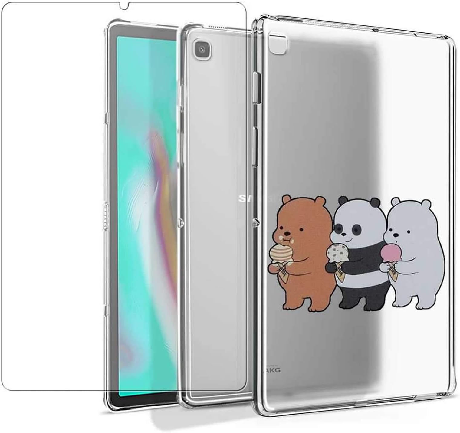 Compatible for Samsung Galaxy Tab S6 Lite 10.4 2020 Case with Tempered Glass Screen Protector Soft Silicone Crystal Clear Bumper Slim Protective Phone Cover Case,Bear