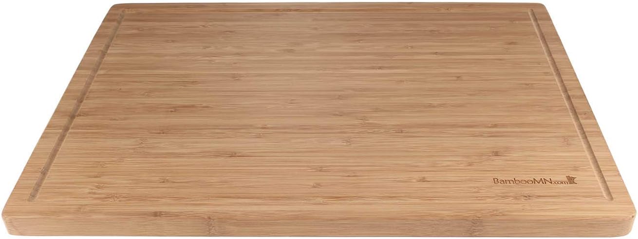 BambooMN Brand - Heavy Duty Premium Bamboo Cutting Board - 17.5" x 12" x 0.75" - Grooved w/Logo - 2 Pieces