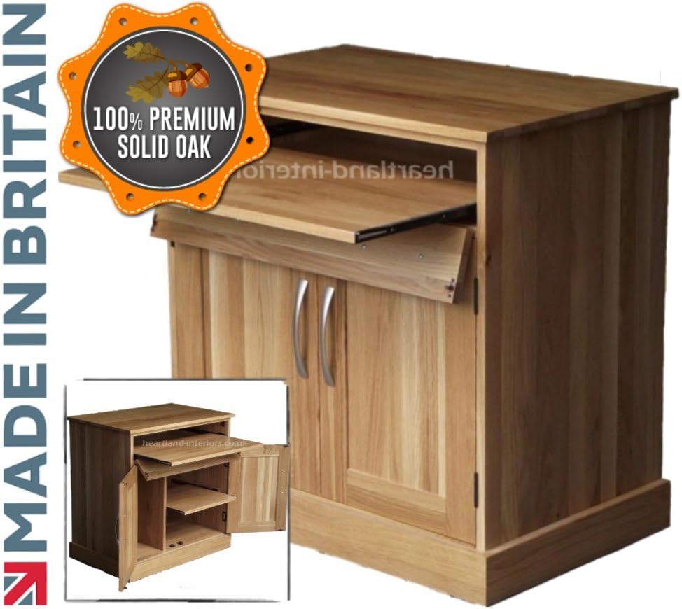 Heartland Oak 100% Solid Oak Desk, Drop Down Computer Desk, Workstation, Hideaway, Hidden Home Office Bureau Range, No Flat Packs, No Assembly (WS2OKDD)