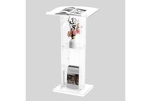 Rengue Acrylic Podium Stand, Pulpit for Churches with Storage Shelf, Clear Modern Lectern for Speech, Classroom, Wedding, Concert, Conference (23.6" L X 17.7" W X 43" H)