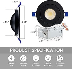 Adetu 4 Inch 5CCT Gimbal Black Led Recessed
