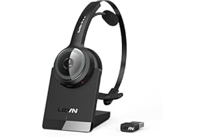 LEVN Bluetooth 5.0 Headset, Wireless Headset with Microphone (AI Noise Cancelling), 35Hrs Bluetooth Headphones with USB Dongl