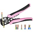haisstronica Self-Adjusting Wire Stripper, Pink 3 In 1 Stripper/Cutter/Crimping Heavy Duty Automatic Electrical Wire Strippers for 10-24 AWG Stranded, Solid,Landscape Etc