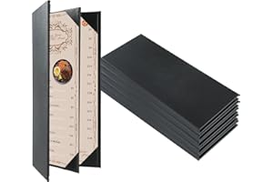 FLKQC Restaurant Menu Covers Holders 4.25" x 11" | Pack of 5 Synthetic Leather Triple Fold Panels 4 View Angled Corners Black for Wine List, Drinks (5, Triple Fold Panels 4 View (4.25 x 11 inch))