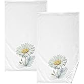 PBJCKAH Cotton Hand Towels for Bathroom Set of 2 Watercolor Daisy White Flowers Floral Absorbent Soft Decorative Face Towels for Guest Gym Hotel Sports 16x28 in Towel