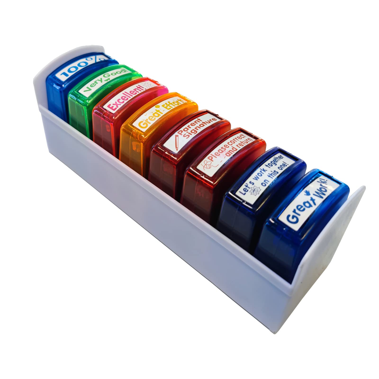 Best Teacher Kit Elementary School Supplies Teacher Stamps Self-Inking Stamps for Classroom Stamp with Stamp Tray 8pcs-White