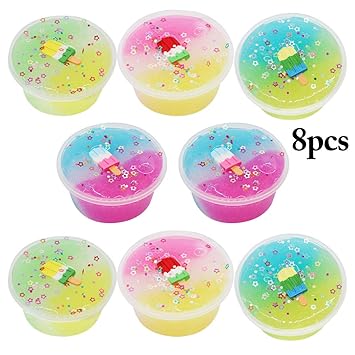 Coxeer 8 Boxes Sludge Toy Color Patchwork Slime Toy Stress Relief Toy Soft and Non Sticky