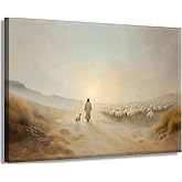 Jesus Leaves the 99 Wall Art Jesus Sheep pictures Wall Decor The Lost Lamb Poster Print Christian Landscape Painting Artwork for Gallery Church Home Decoration 16x12in Canvas