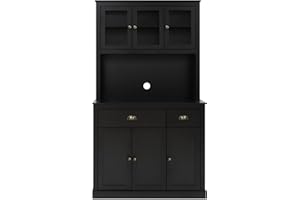 Yardenaler 71" Kitchen Pantry Cabinet with Microwave Stand, Tall Freestanding Hutch Storage Cabinet with Drawers, Shelves and Doors for Kitchen, Dining Room and Living Room, Black