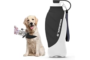SUPER DESIGN SUPERDESIGN Dog Water Bottle, Portable Dog Water Bottle for Small to Large Dogs, Leak Proof Dog Travel Water Bottle, Large Leaf Travel Water Bowl for Dogs and Dog Walking Accessories (19.6OZ, Black)