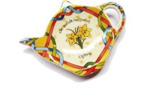 Royal Tara Welsh Daffodil Teabag Holder - Irish Tea Bag Coaster Wales Teapot Shaped Resting Caddy Saucer (H8.5cm, W11.5cm, Red, Yellow, Green)