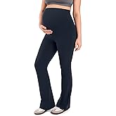 MOMANDA Cotton Maternity Foldover Pants Cozy Lounge Pregnancy Casual Flared Pants Over The Belly High Waisted