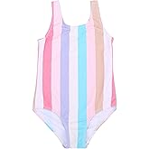 LIZENS Girls' One-Piece Swimwear Cute Striped Bathing Suit with Rainbow
