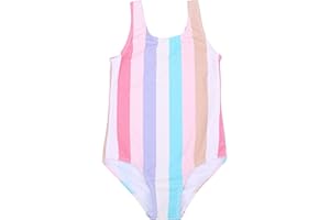 LIZENS Girls' One-Piece Swimwear Cute Striped Bathing Suit with Rainbow