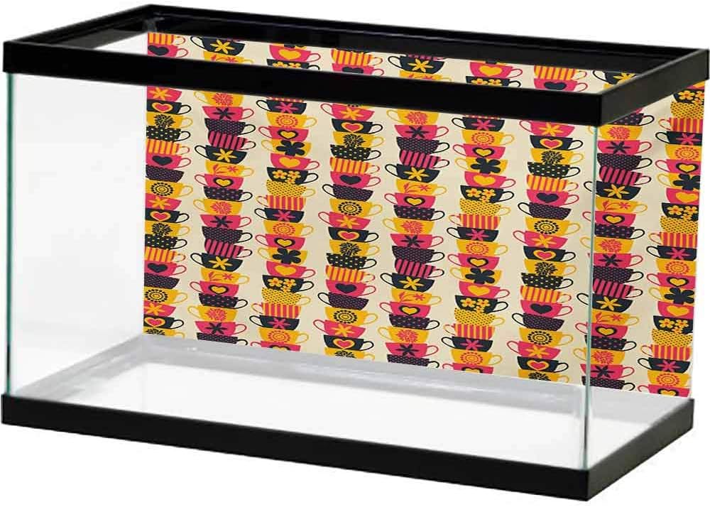 bybyhome Underwater World Backdrop Floral,Piles of Stacked Cups with Dots Stripes Heart Shape Floral Graphic,Marigold Pink Charcoal Grey Paper Cling