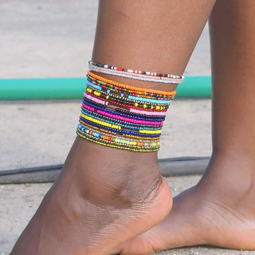Vivilly Africa Beads Anklets 18Pcs Ankle Bracelets Colorful