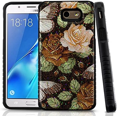 Samsung Galaxy J7 Prime/J7 V/J7 Perx/J7 Sky Pro/J7 2017 Case, Designer Gel Hybrid, Slim Fit Polycarbonate and Silicone TPU Hard Cover with Film Screen Protector and Stylus - Classic Roses
