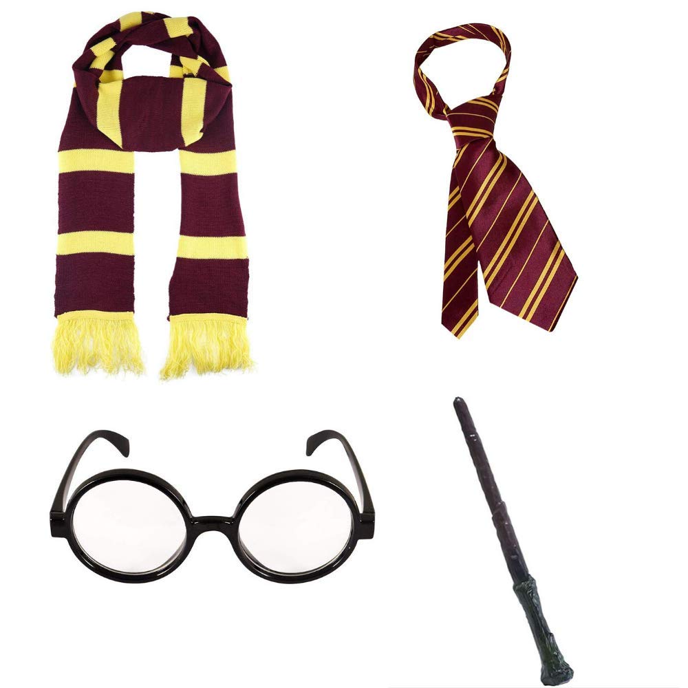 Paper Umbrella SCHOOL BOY WIZARD 4 PIECE SET. Long Scarf + Tie + Wand + Glasses