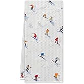 Cilrii Winter Ski Kitchen Towels, Ski Lover Gifts Dish Tea Towels for Kitchen Decor, Snowy Winter Snowboarders Skiing Decorative Hand Towel for Bathroom, 16x24 Inch