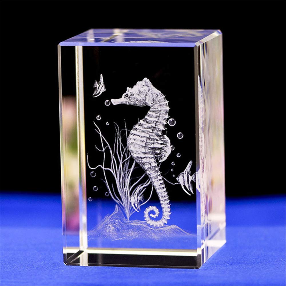 Crystal Glass Seahorse Statue Model - 3D Laser Etched Figurine Art, Animal Crystal Glass Cube Engraving Ornament Gift (30 * 30 * 40mm)