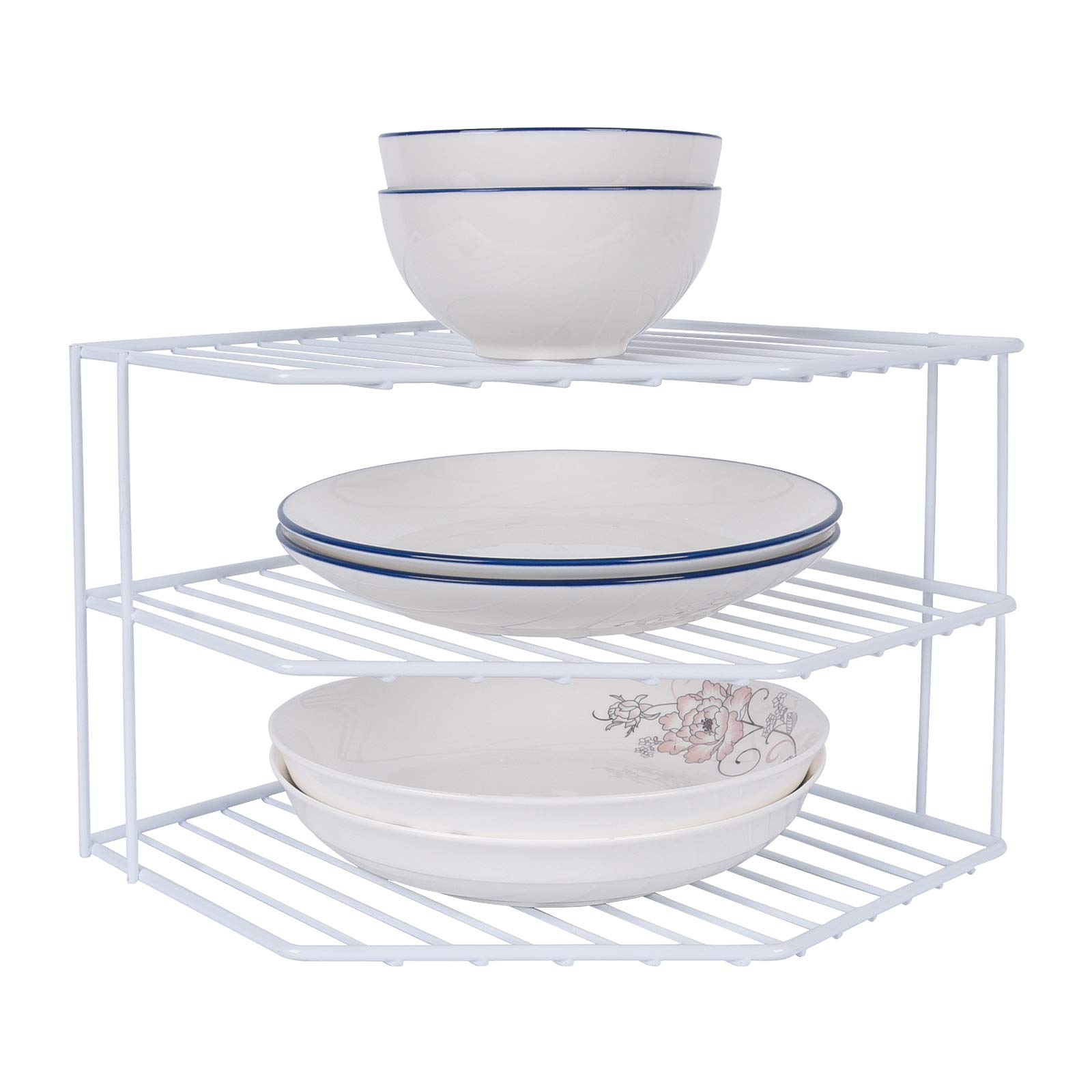 Photo 1 of 3-Tier Corner Shelf Counter and Cabinet Organizer - Steel Metal Wire - Rust Resistant - Plates, Dishes, Cabinet & Pantry Organizer - Kitchen Organization (10 x 7.5 Inch)(White)