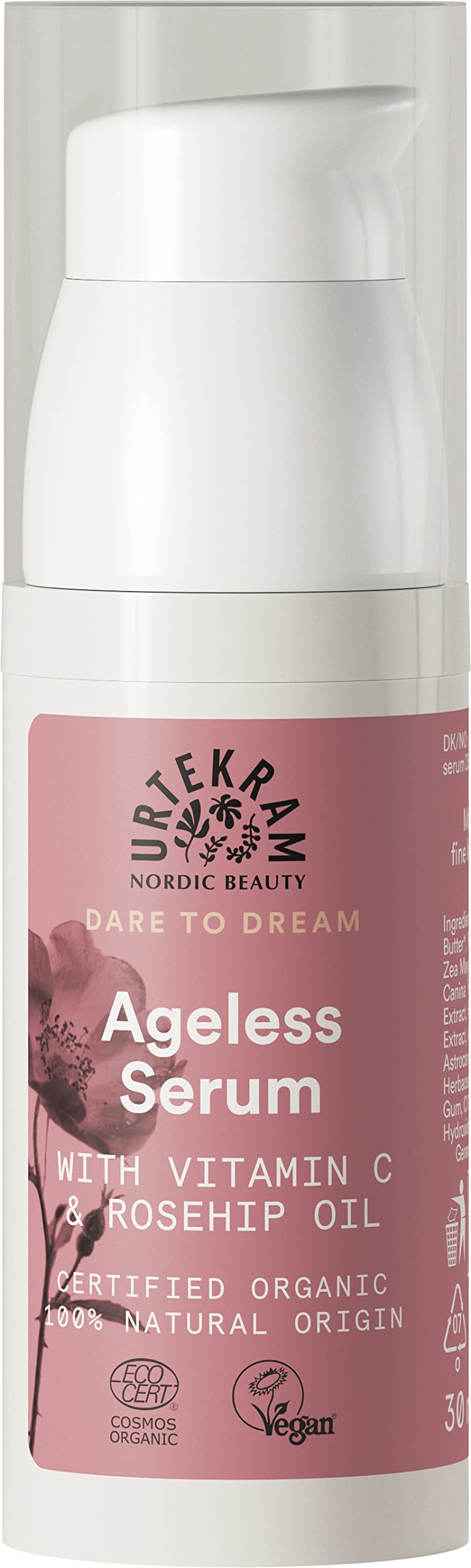 Urtekram Ageless Serum with Vitamin C and Rosehip Oil - Anti Aging Serum for Women - Soft Wild Rose - Dare to Dream - Natural, Organic and Vegan 30ml