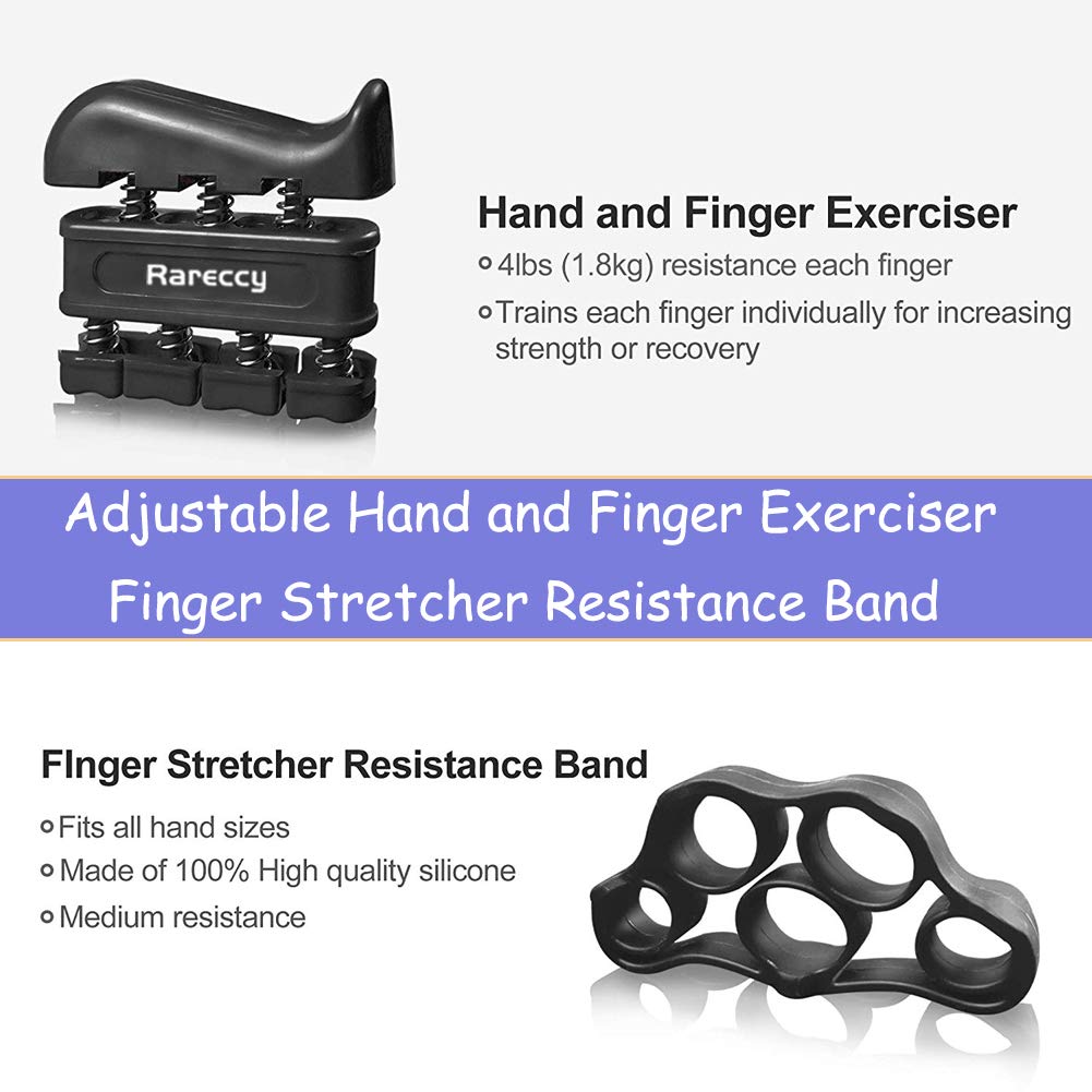 Rareccy Hand Grip Strengthener Workout Kit 5 Pack, Hand Grip Exerciser Set, Including Adjustable Resistance Hand Gripper + Finger Exerciser + Finger Stretcher + Stress Relief Grip Ball + Grip Ring