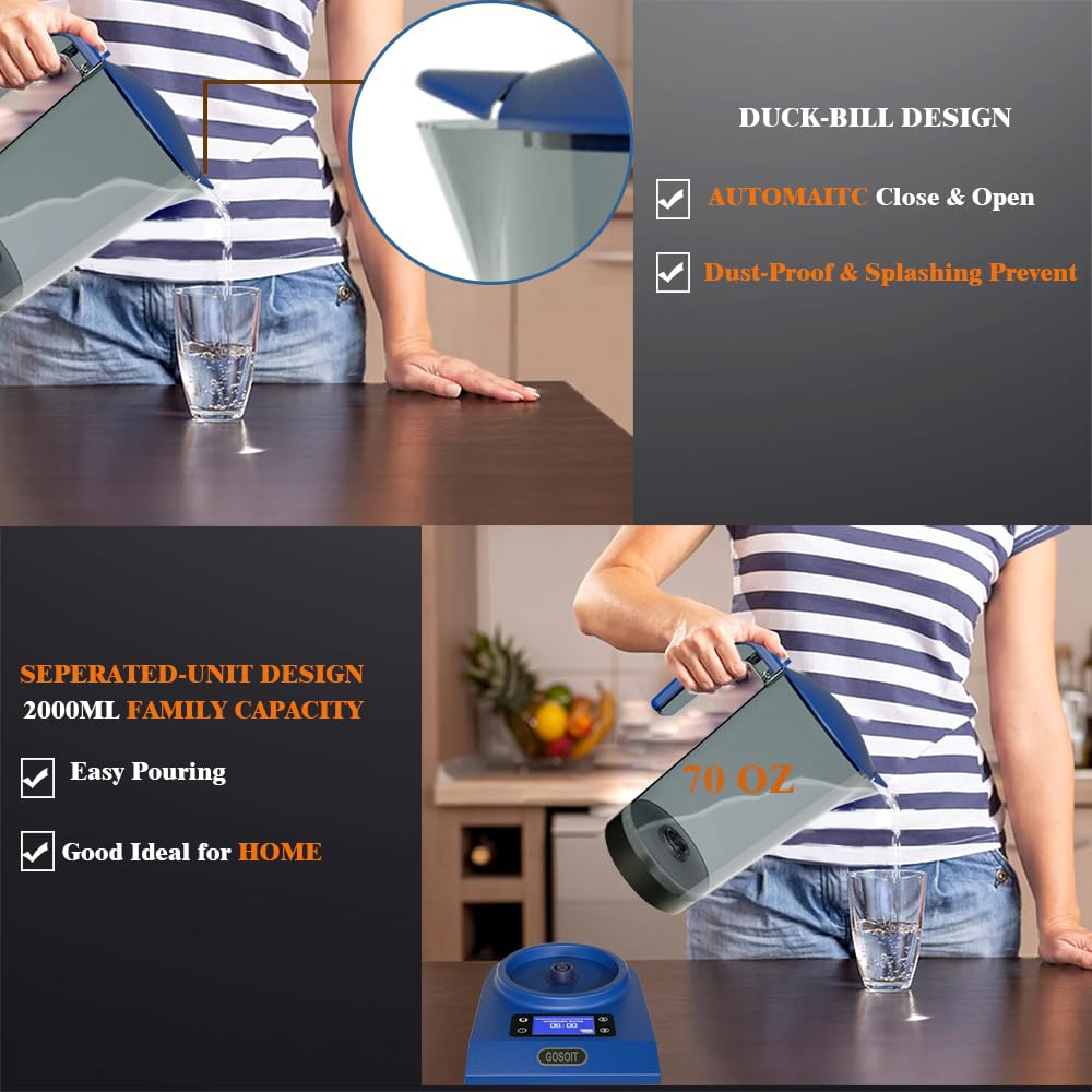GOSOIT Hydrogen Alkaline Water Machine Generator Maker,Hydrogen Alkaline Water Pitcher Dispenser Ionized Water LED Display and Smart Touch Operation,Used for Home and Office 2.0 L…