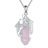Hancock Dragon Necklace 925 Sterling Silver Dragon Pendant Crystal Jewelry Gifts for Men Women (Rose Quartz)