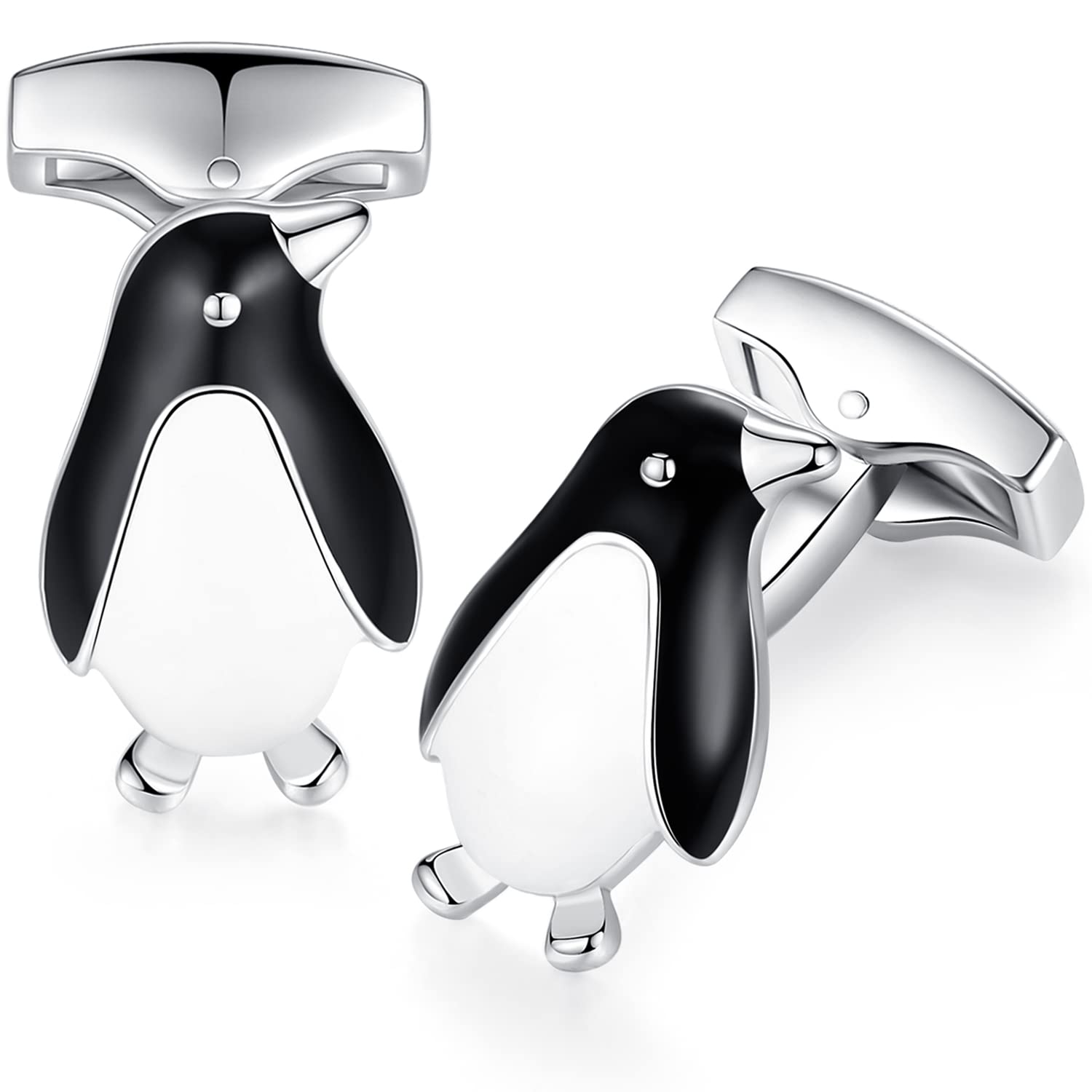 HONEY BEAR Penguin Cufflinks - Stainless Steel for Mens Shirt Wedding Business Gift Black and White