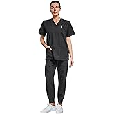 VOGRYE Scrubs for Women Set - Stretch V-Neck Scrub Top & Jogger Pant with 8 Pockets