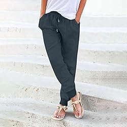 JIOEEH Linen Pants Waist Loose Wide Leg Womens