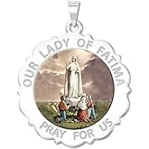 PicturesOnGold.com Our Lady of Fatima Scalloped Round Religious Medal Color - 3/4 Inch Size of a Nickel -Sterling Silver