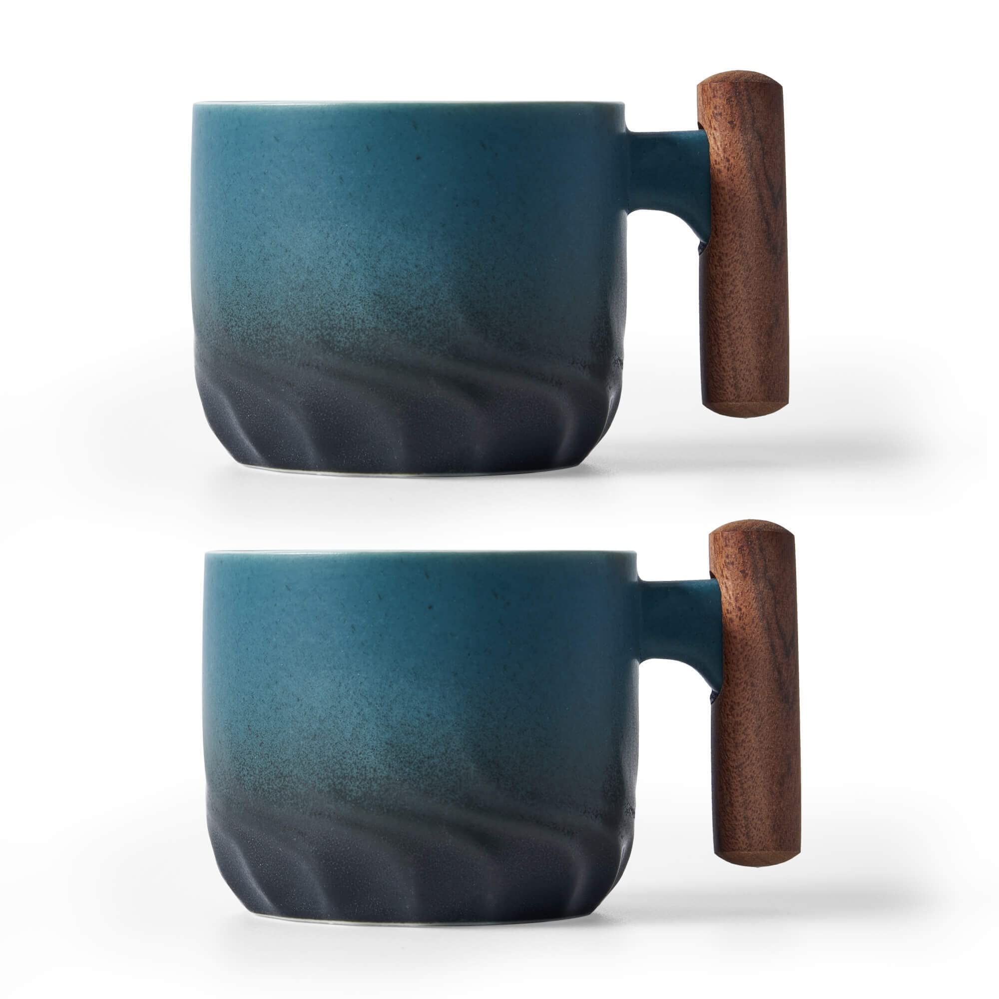 BlogBlog Ceramic Espresso Cups with Wooden Handle, Espresso Coffee Shot Cups, Ceramic Tea Cups, Demitasse Porcelain Mugs for Coffee or Tea, 2oz (Blue, 2)