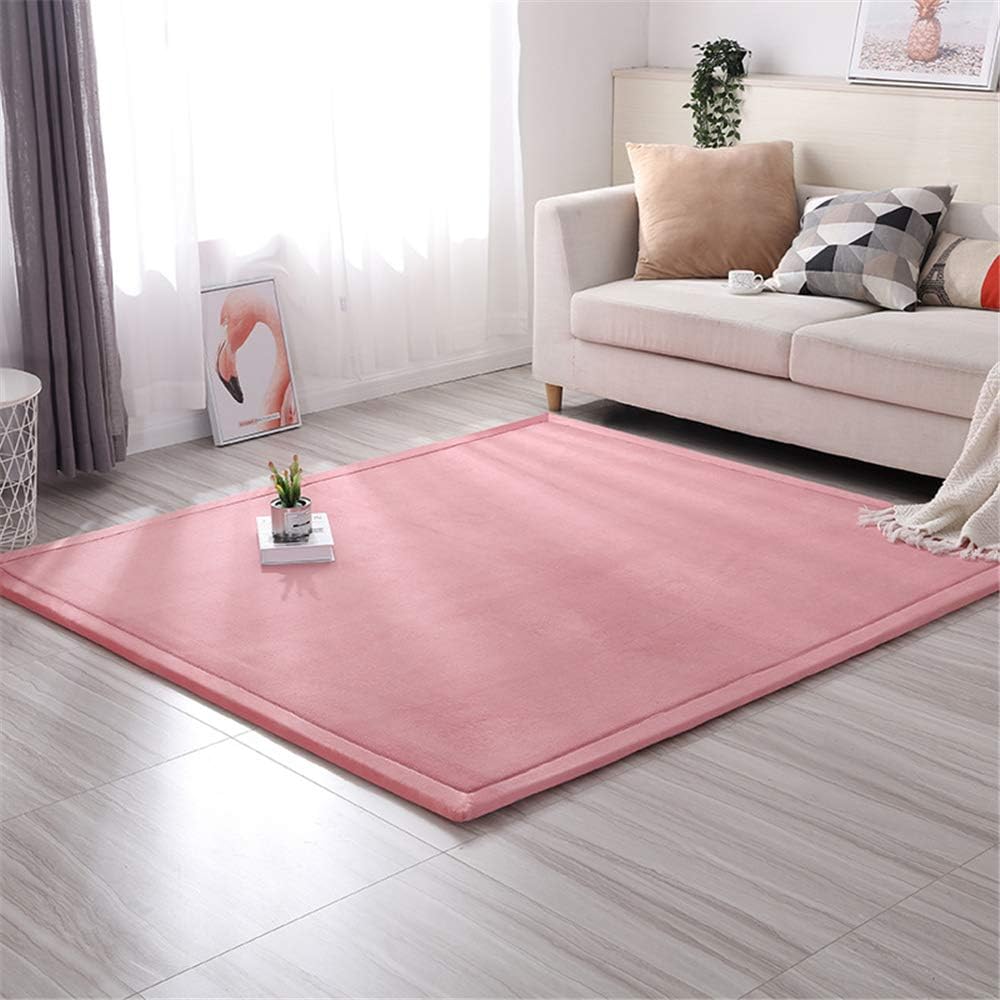 Blivener Coral Velvet Tatami Rugs Children Play Mat Thick Soft Nursery Rug Protect Carpets Crawling Mat for Living Room, Baby's Bedroom Pink 100 x 200 cm