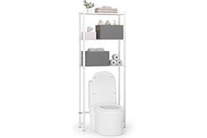 WISUCE HOME Over Toilet Bathroom Organizer - 3-Tier Bamboo Behind The Toilet Bathroom Organizer Shelf Freestanding Toilet Rack Space Saver for Bathroom Laundry Home, Easy Assembly with 2 Storage Bags (White)