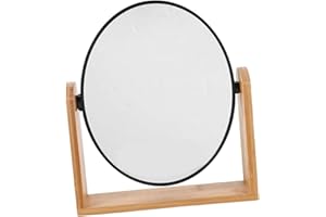 Fokmuaex 1pcs Dual Side Makeup Mirror with Stand, 1X/3X Magnification Vanity Mirror Desk Tabletop, 360° Rotation, Stable Wood