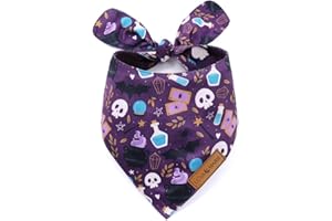 LunaMarie - Luxury Dog Bandanas - Cute Witch Magic Design | Premium & Silky Fabric | 100% Handmade | Custom Shape Dual Layered Reversible Small, Medium, Large Cat Scarf (Bewitched, Large)
