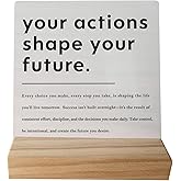 grapehiker Positive Action Quote Wooden Desk Sign Decor, Inspirational Desk Decor, Your Actions Shape Your Future Motivational Wood Plaque Sign for Home Office Table Shelf Decorations
