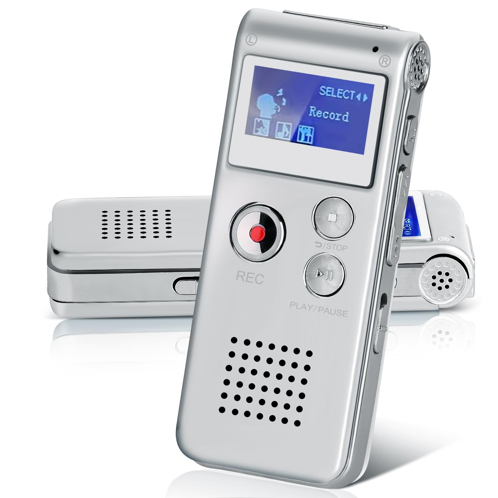 Helterfolg 8GB Dictaphone, Portable Sound Audio Recorder, USB Rechargeable Mini Voice Recorder with Multifunctional Digital Audio & MP3 Play (Silver)