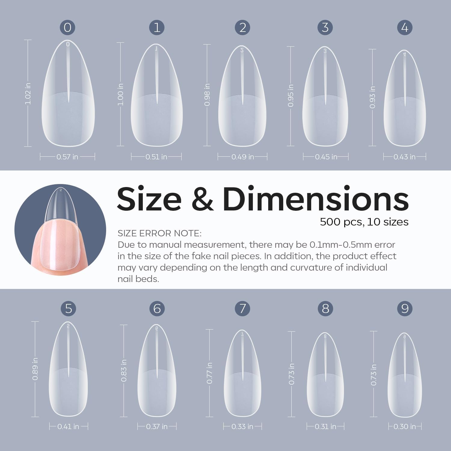 Modelones Almond Fake Nail Tips -500Pcs Medium Soft Gel Nail Tips Almond Shape Pre Etched Half Matte Full Cover Clear Acrylic Gel Kit False Press on for Extension Manicure Salon DIY at Home 10 Sizes - Image 6