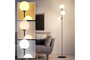 3 Globe Floor Lamps for Living Room, Mid Century Modern Standing Lamp with 3 Color Temperatures, Vintage Retro Tall Light wit
