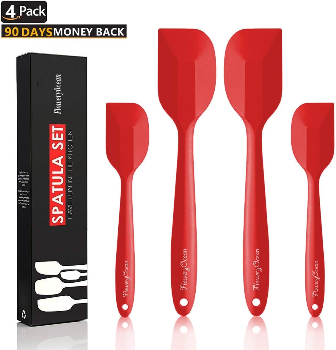 Kitchen Silicone Spatula Spoon bpa Free, Set of 4 Heat Resistant Silicone Scraper, non Stick Kitchen Utensils Made of Steel Core Cooking Set (Red)